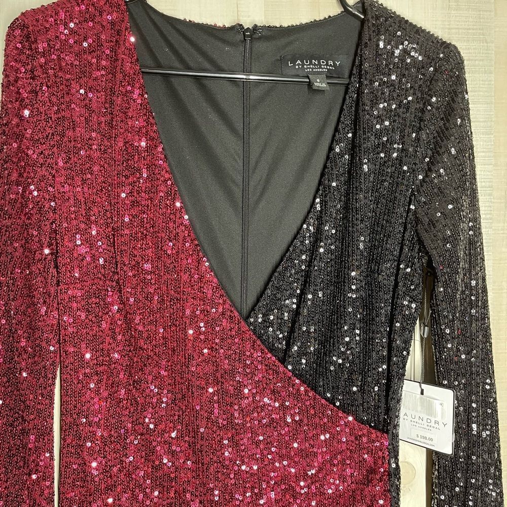 New with tags Laundry by Shelli Segal red black sequin long sleeve dress, sz 6 - Picture 11 of 15